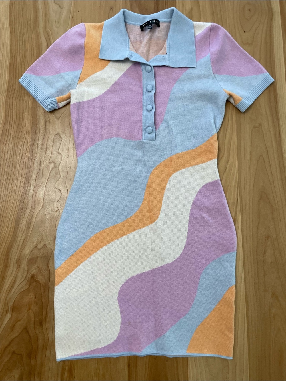 Blue Blush Medium Polo Sweater Dress Abstract Pastel Design Bodycon